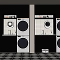 Modern Laundry Room With Black Cabinets White Washing Machines And Built In Storage
