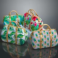 Stylish Handbags with Tropical Leaf and Pineapple Prints Golden Handles and Vibrant Colors