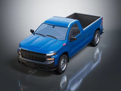 Blue Single Cab Pickup Truck With Shiny Exterior And Black Wheels 3d model