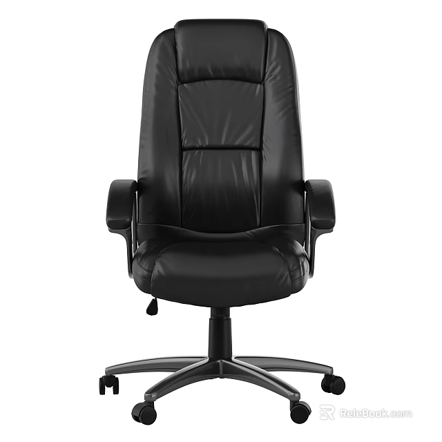 Black Leather Office Chair With High Back Armrests And Swivel Base 3d model 