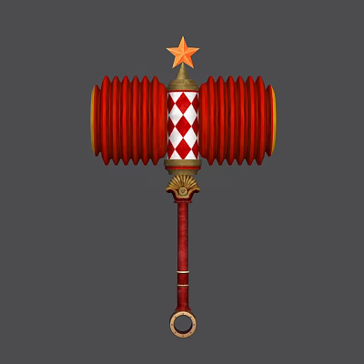 Red Diamond Pattern Spiral Head Hardware Tool Hammer With Gold Decor Star Top 3d model