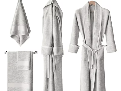 Soft Gray Bathroom Clothing Set With Cozy Bathrobe And Towel Linen 3d model