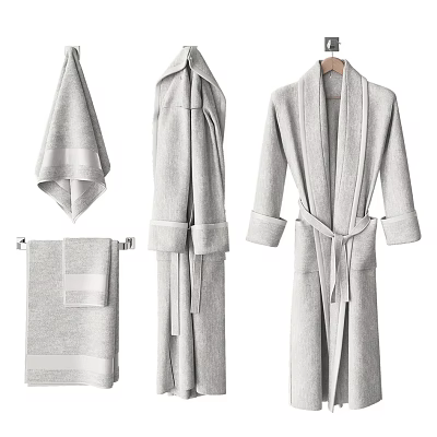 Soft Gray Bathroom Clothing Set With Cozy Bathrobe And Towel Linen 3d model