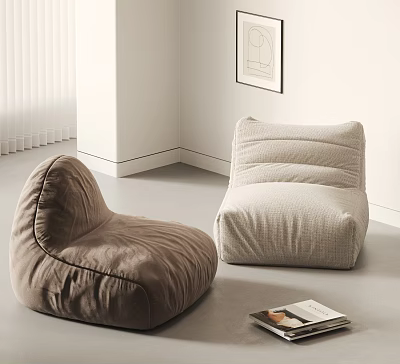 Brown And Beige Velvet Bean Bag Chairs In Modern Minimalist Interior With Window And Magazines 3d model