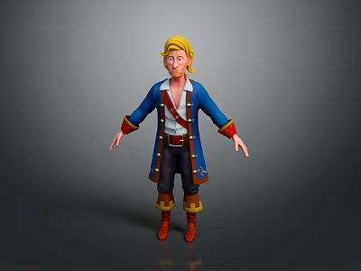 3D Cartoon Character With Blonde Hair Blue Coat Red Lining White Shirt And Yellow Boots 3d model