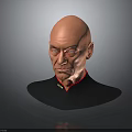 Realistic 3D Male Bust With Bald Head Black Uniform Red Collar And Golden Insignia