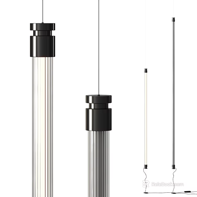 Modern Pendant Light Design With Sleek Black Silver Metal Vertical Tubes For Home Decor 3d model 