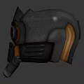 Futuristic Metallic Helmet With Red Glowing Eyes And Detailed SciFi Design