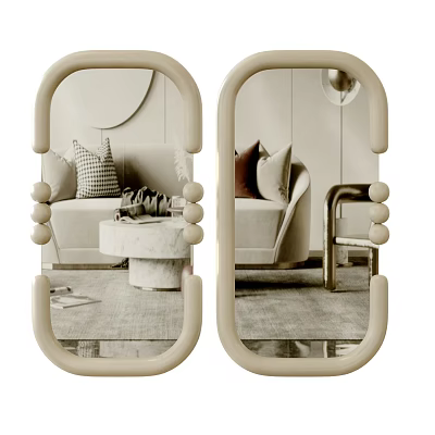 Stylish Mirrors Reflecting Modern Living Room With Sofa And Table 3d model