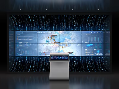 Public Facility Smart Urban Monitoring Center With Large Display Screens And Control Console 3d model