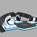 Three Seater VR Experience Setup With Futuristic Design And Blue Lighting