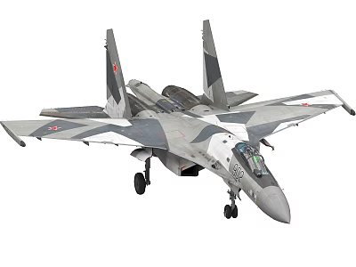 Military Fighter Jet with Camouflage Paint Twin Vertical Tails Wing Emblems and Landing Gear Down 3d model