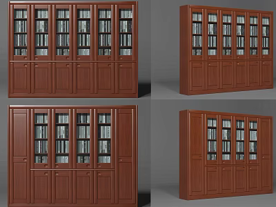 Classic Wooden Bookcase With Glass Doors Multiple Shelves And Books In Home Study Room 3d model