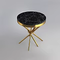 Stylish Round Black Marble Top Side Table with Gold Cross Base Design 3d model