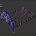 Stylish Blue Metal Bed Frame With Curved Headboard Black Slats And Decorative Bed Legs Design
