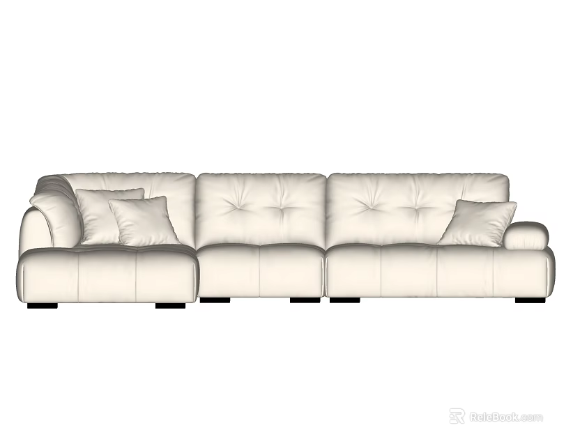 Modern White Leather Three Seater Sofa With Soft Cushions And Armrests 3d model