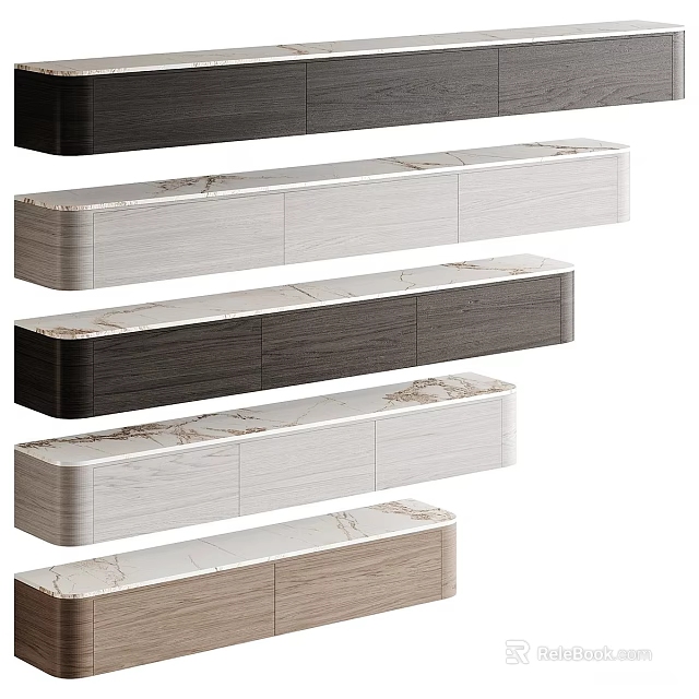 Modern TV Stand With Wood And Marble Finishes In Multiple Colors And Storage Design 3d model 