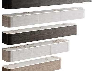 Modern TV Stand With Wood And Marble Finishes In Multiple Colors And Storage Design 3d model