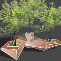 Modern Irregular Geometric Tree Planters Featuring Green Trees And Brown Design 3d model