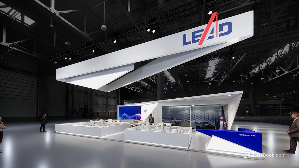 LEAD Brand Modern Exhibition Booth With White Blue Design And Display Screen 3d model 