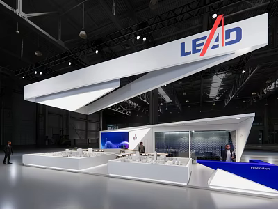 LEAD Brand Modern Exhibition Booth With White Blue Design And Display Screen 3d model