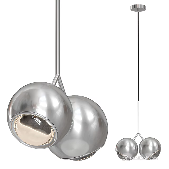 Modern Metallic Spherical Pendant Lights With Two Globe Design For Interior 3d model 