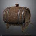 Wooden Barrel With Wooden Stopper Metal Hoops And Tap On Stand