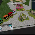 Colorful Children's Playground With Various Play Structures Trees And Green Grass
