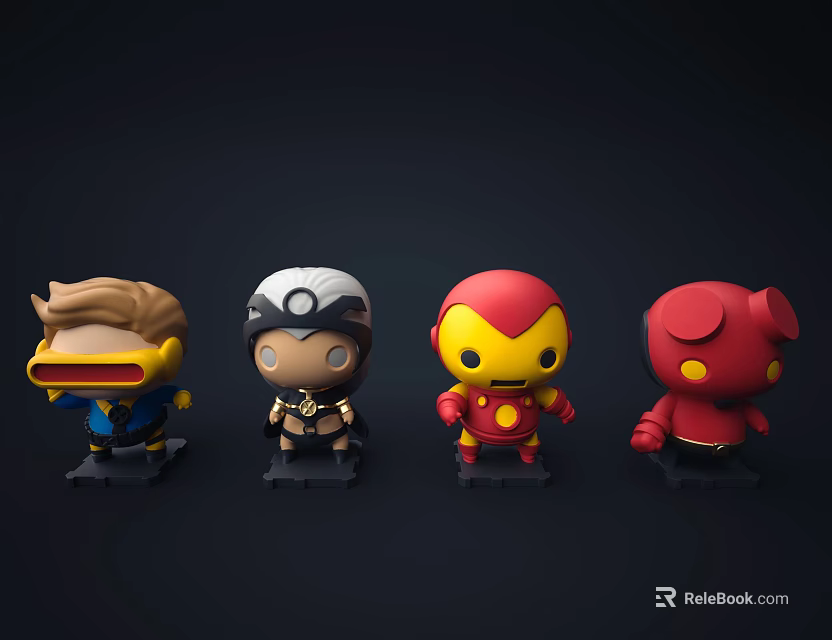 Four Cute Collectible Dolls With Superhero Costumes Different Colors And Designs 3d model 