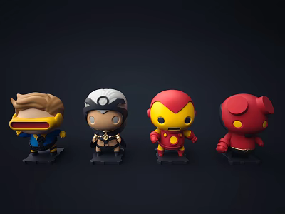 Four Cute Collectible Dolls With Superhero Costumes Different Colors And Designs 3d model