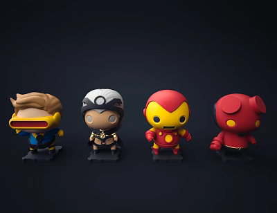 Four Cute Collectible Dolls With Superhero Costumes Different Colors And Designs 3d model