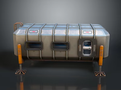 Silver Metallic Multipurpose Storage Box With Small Windows Orange Support Legs And Control Panel 3d model