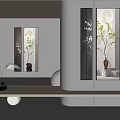 Modern Minimalist Interior With Vertical Paintings Decorative Mirrors And Green Plants