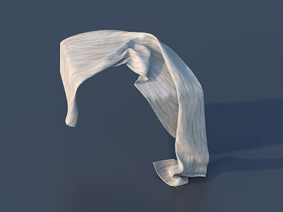 White Striped Towel with Soft Texture Casually Draped Against Dark Background 3d model