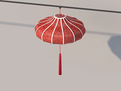 Red Hanging Lantern With White Patterns And Red Tassel For Daily Life Supplies 3d model