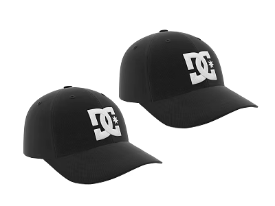 Two Black Baseball Caps Featuring White DC Logo For Casual Daily Wear 3d model