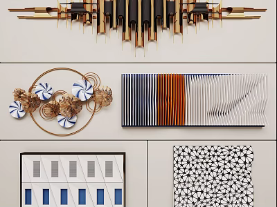 Stylish Wall Decor Collection With Geometric Shapes Metal Frames And Patterned Panels 3d model