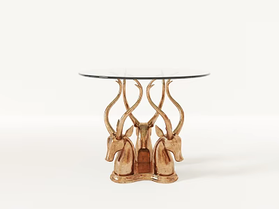 Modern Round Glass Top Coffee Table With Golden Deer Head Base Design 3d model