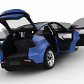 Modern Blue Electric Car Featuring Open Doors And Sleek Body Design