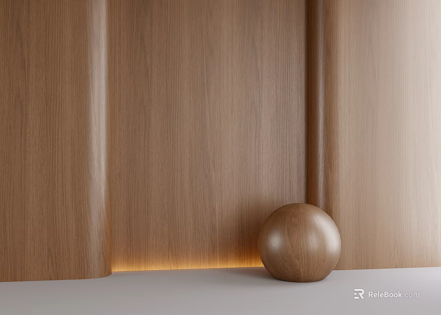 Wooden Wall Panels with Curved Design and Round Decorative Sphere on White Surface 3d model 