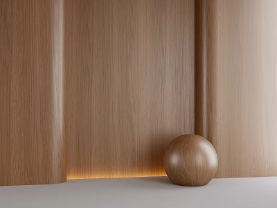 Wooden Wall Panels with Curved Design and Round Decorative Sphere on White Surface 3d model