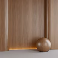 Wooden Wall Panels with Curved Design and Round Decorative Sphere on White Surface