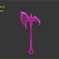 Fantasy Metallic Axe With Blue Gemstone And Ornate Carved Handle Design
