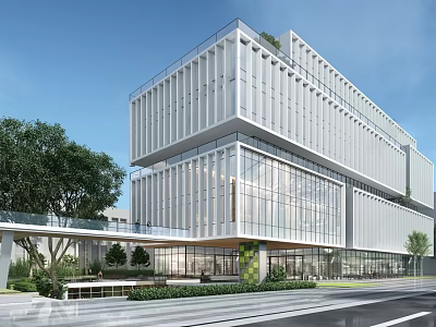 Modern Office Building With Glass Curtain Walls Greenery And Contemporary Architecture 3d model