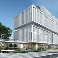 Modern Office Building With Glass Curtain Walls Greenery And Contemporary Architecture