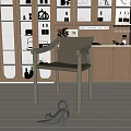 Modern Dining Chair In Kitchen Interior With Beige Cabinetry And Minimalist Design