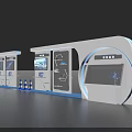 Modern Exhibition Island With Digital Screens Cones And Tech Display Elements