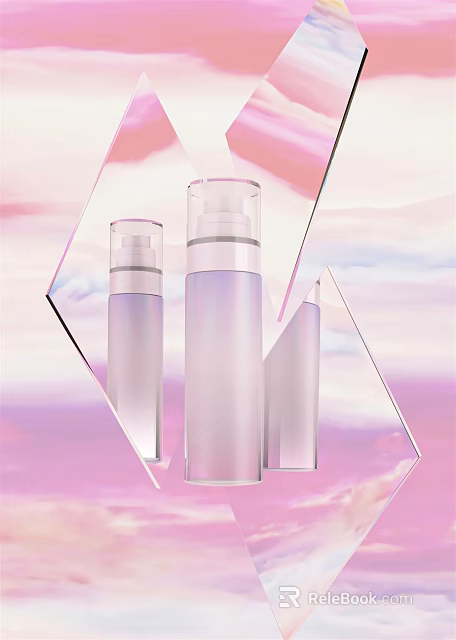 Ceramic Vessels Spray Bottles With Gradient Color Geometric Decorations And Pastel Pink Purple Cloud 3d model 