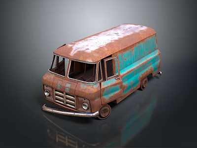 Old Rusted Turquoise Van Exterior With Classic Design And Weathered Look 3d model
