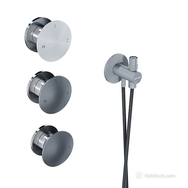 Modern Wall Mounted Toilet with Grey Flush Buttons and Water Inlet Valve Components 3d model 
